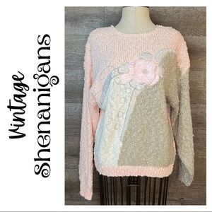 Vintage Shenanigans 80s Sweater with Roses Pink
